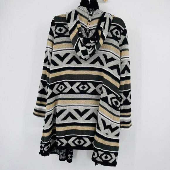 One World Women's Aztec Print Knit‎ Hooded Cardigan Size 1X Open Front Fall - Picture 2 of 9